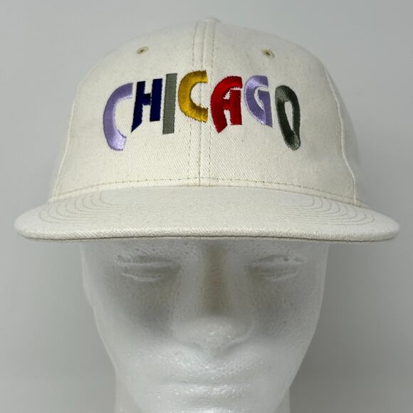 Vintage Chicago Hat Cap Ivory 90s Travel Tourist Tourism Snapback 6 Panel Kudzu - Picture 2 of 9